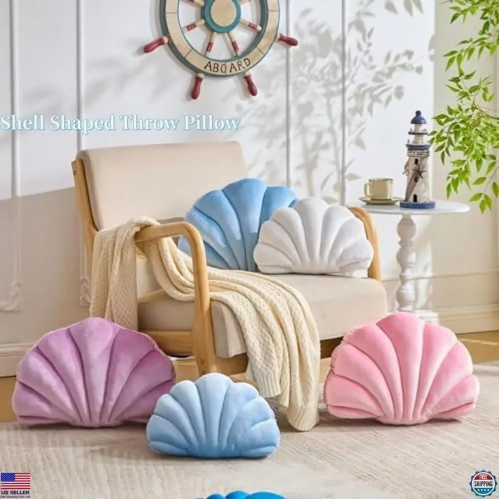Light Blue Seashell Decorative Pillow 13x10 Inch Cute Throw Pillow for Home